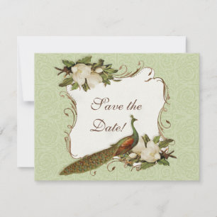 Save the Date - Vintag Peacock & Magnolia Swirl