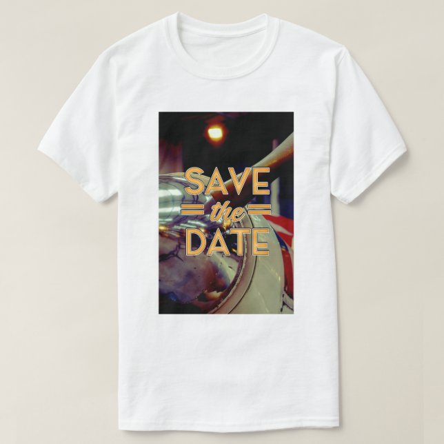 Save the Date Vintag-Prop-Flugzeug T-Shirt (Design vorne)