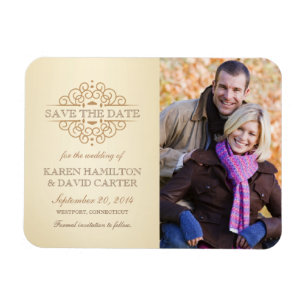 Save the Date Vintag Scrolls Foto Magnet