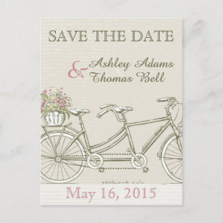 Save the Date Vintag Tandem Fahrrad Ankündigungspostkarte