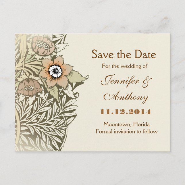 Save the Date Vintage Blume Postkarte (Vorderseite)