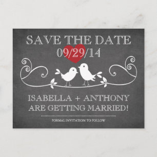 SAVE THE DATE Vintage Chalkboard Love Birds Ankündigungspostkarte