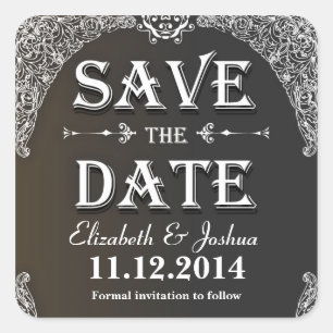 Save the Date Vintage Damastaufkleber Quadratischer Aufkleber