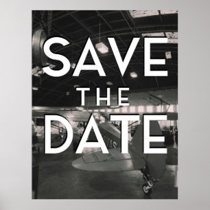 Save the Date Vintage-Flugzeughalle Poster