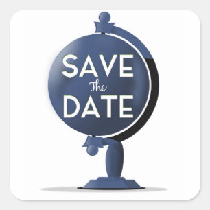 Save The Date Vintage Globus Quadratischer Aufkleber