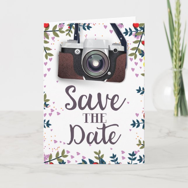 Save the Date Vintage Kamera Feiertagskarte (Vorderseite)