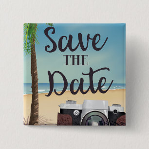 Save the Date Vintage Kamera und Strand Button