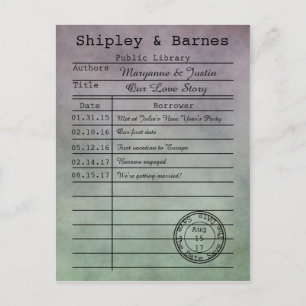 Save the Date Vintage Lila Grüne Bibliothek Ankündigungspostkarte