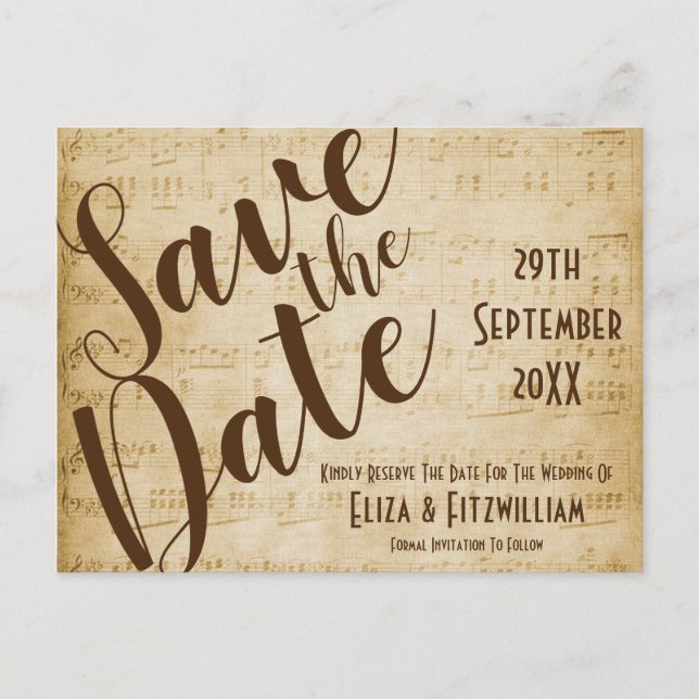 Save the Date Vintage Musik Postkarte (Vorderseite)