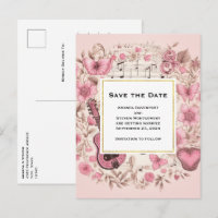 Save the Date Vintage Musiknotizen und Blume