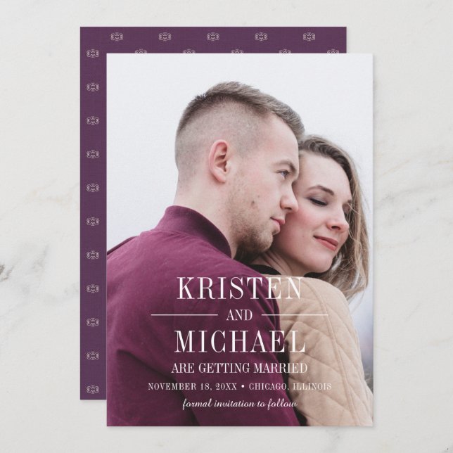 Save The Date. Vintage Musterplatten-Fotokarten Einladung (Vorne/Hinten)