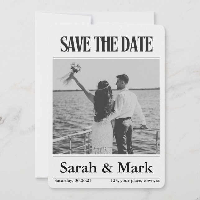 Save the Date vintage newspaper trending round (Vorderseite)
