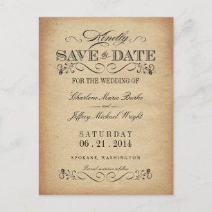 Save the Date Vintage Pergament-Postkarte Ankündigungspostkarte