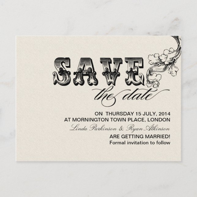 Save the Date Vintage Postkarten (Vorderseite)