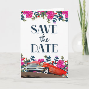 Save The Date Vintage Red Car Feiertagskarte