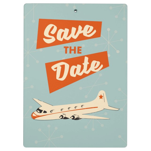 Save the Date Vintage Reiseplakat Klemmbrett (Rückseite)
