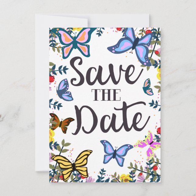 Save the Date Vintage Schmetterlinge. Einladung (Rückseite)
