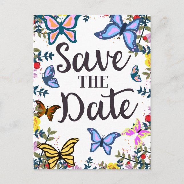 Save the Date Vintage Schmetterlinge. Postkarte (Vorderseite)