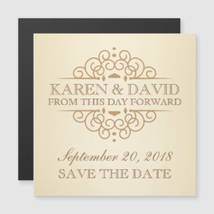 Save the Date Vintage Scrolls Hochzeitsskala Erinn Magneteinladung