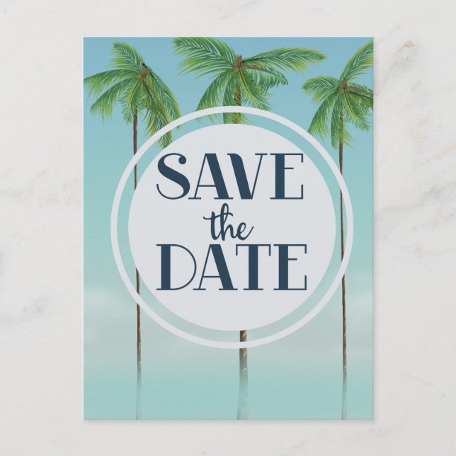 Save the Date Vintage Tropenpalmen Postkarte (Vorderseite)