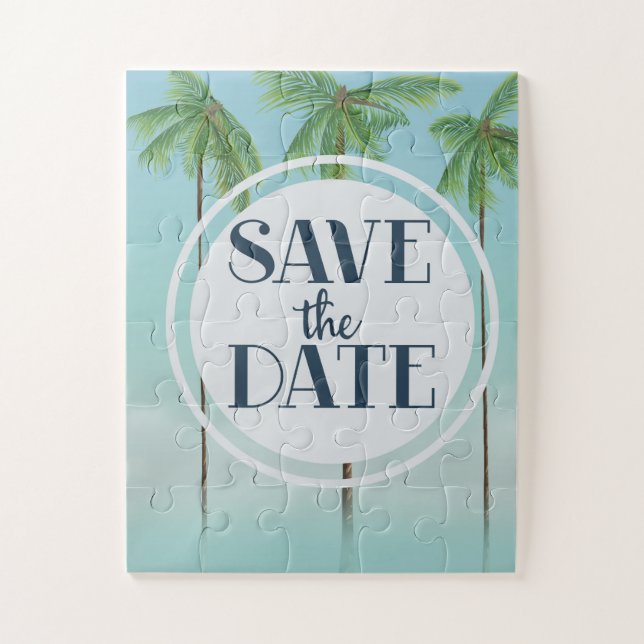 Save the Date Vintage Tropenpalmen Puzzle (Vertikal)