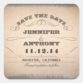 Save the Date Vintage typografische Alt-Aufkleber Quadratischer Aufkleber