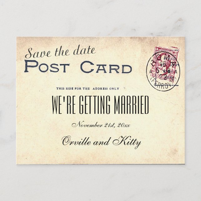 Save the Date Vintage Wedding Ankündigungspostkarte (Vorderseite)