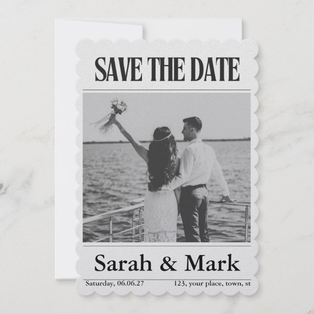 Save the Date Vintage-Zeitung im Trend rund (Vorderseite)