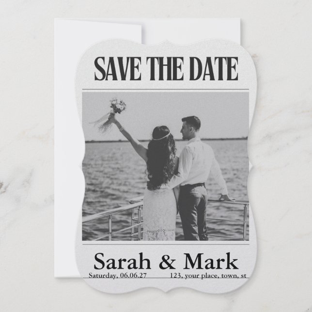 Save the Date Vintage-Zeitung im Trend rund (Vorderseite)