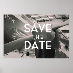 Save the Date Vintager Flugzeughanger Poster