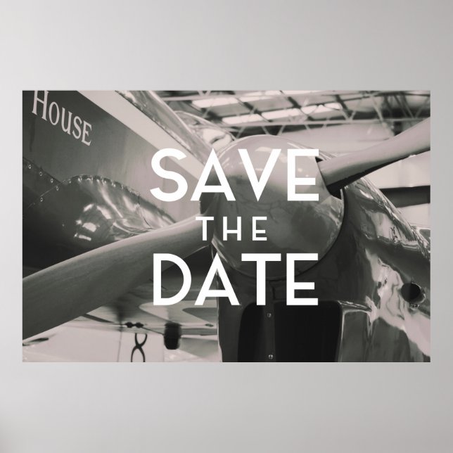 Save the Date Vintager Flugzeughanger Poster (Vorne)