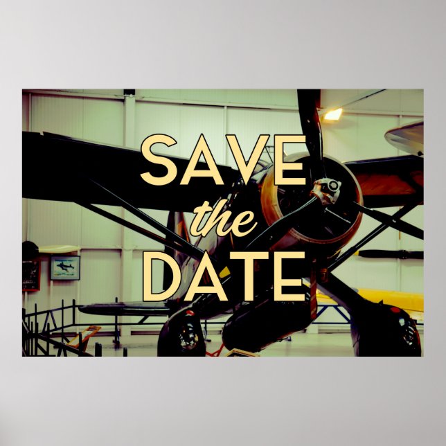 Save the Date Vintager Flugzeughanger Poster (Vorne)