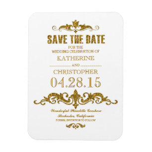 Save the Date Vintager Glitzer Magnet