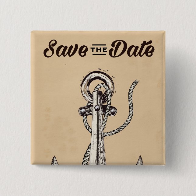 Save the Date Vintager Nautikanker Button (Vorderseite)