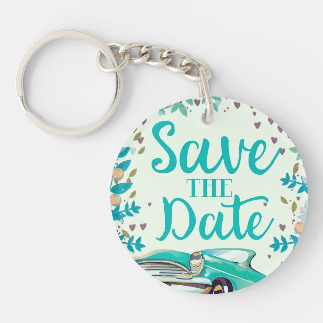 Save the Date Vintager Vintager Oldtimer. Schlüsselanhänger (Vorderseite)