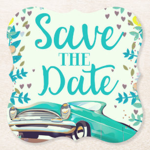 Save the Date Vintager Vintager Oldtimer. Untersetzer