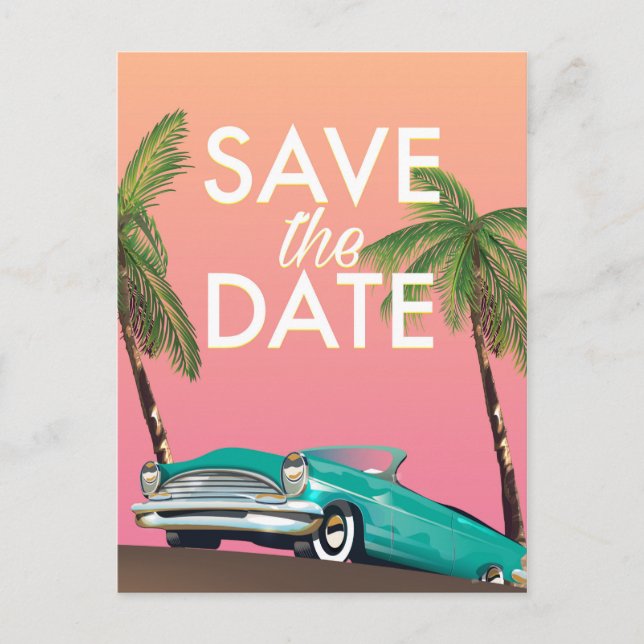 Save the Date Vintages Cabrio Postkarte (Vorderseite)
