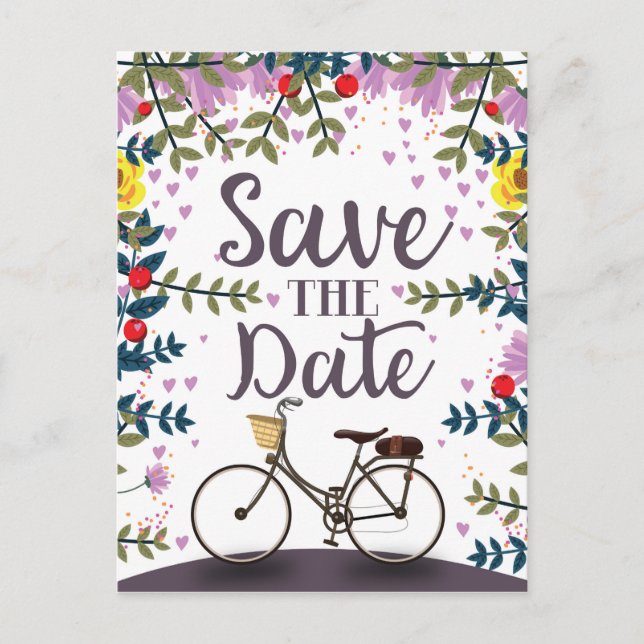 Save the Date Vintages Fahrrad Postkarte (Vorderseite)