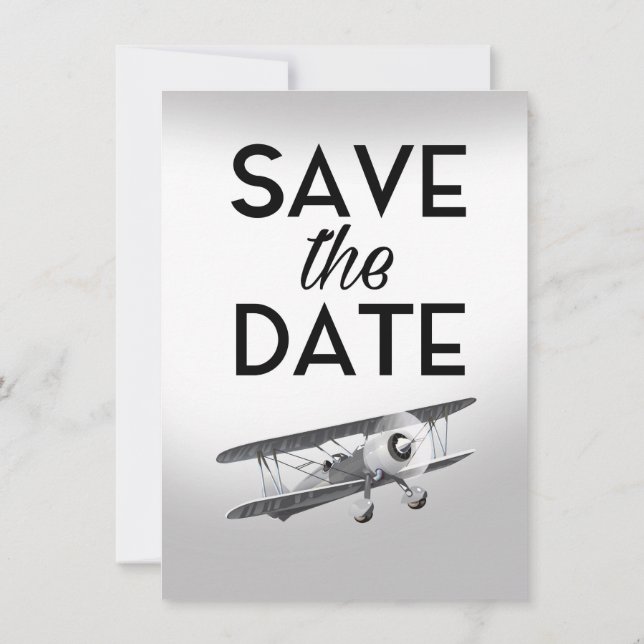 Save the Date Vintages Flugzeug Einladung (Rückseite)
