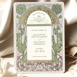Save the Date Vintages Jugendstil von Mucha Einlad Einladung