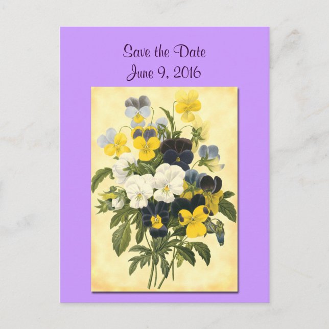 Save the Date Violets und Pansy Postkarte (Vorderseite)