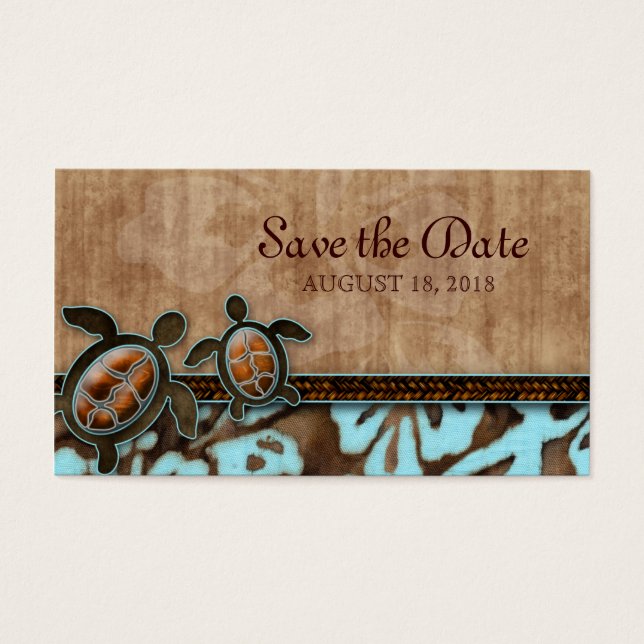 Save the Date Visitenkarte Turtles Brown Blue (Vorderseite)