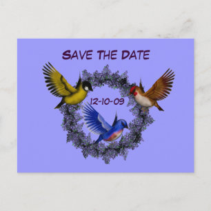 Save the Date Vögel auf Blume Kranz Postkarte