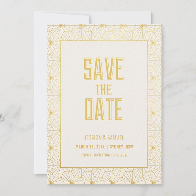 Save the Date von White Geometric Art Deco Einladung (Vorderseite)
