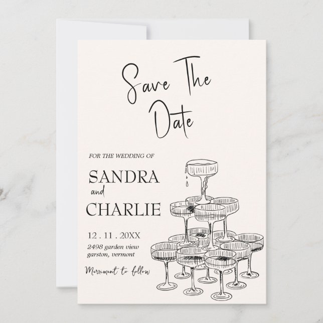 Save the Date Vorlage | Hand Drawen Hochzeit (Vorderseite)