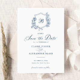 Save the Date Wappen Monogram für florale Elegant- Einladung