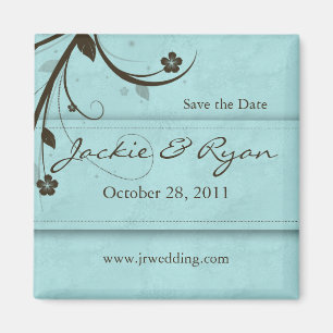 Save the Date wässriges Mit Blumenblau des Magnet