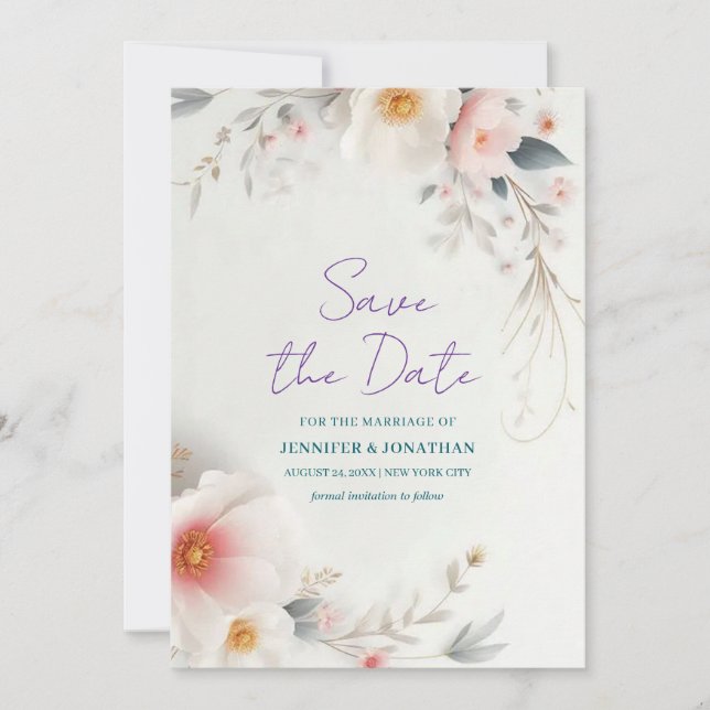 Save The Date Watercolor Floral Handwritten Script (Vorderseite)