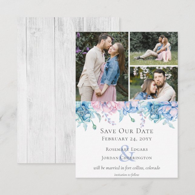 Save the Date Watercolor Floral Wedding Card Einladung (Vorne/Hinten)