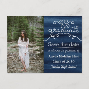 Save the Date "Watercolor Navy Blue Graduate Foto Ankündigungspostkarte
